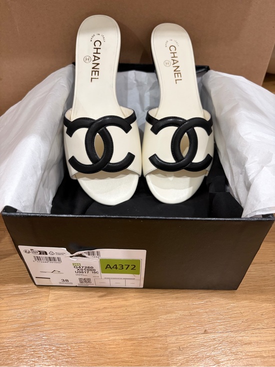 CHANEL Shoes - CHANEL White and Black CC Slide Sandals size 38